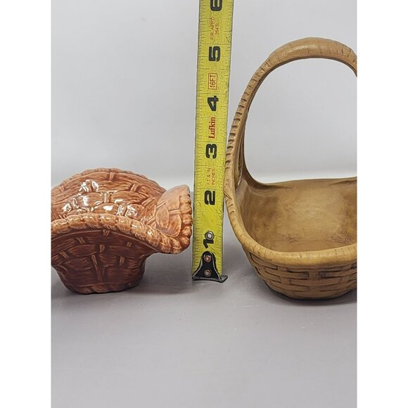 Vintage Ceramic Basket Set With Handle & Woven Design One Is Signed - Picture 11 of 11